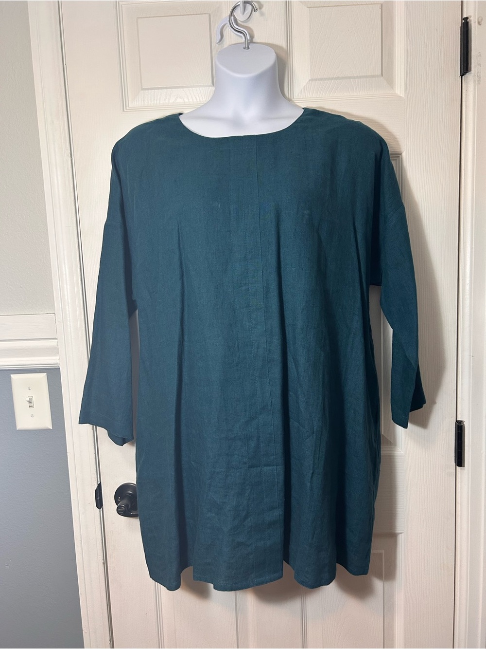 Linenbee Teal Linen Tunic Top – Relaxed Fit with pockets